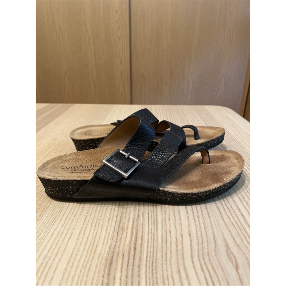 ComforTiva Geary Slide Sandals Womens 10M Brown Leather Pillowtop Memory Foam